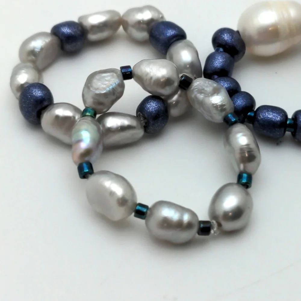 381MIDALANE Baroque Pearl Beaded Ring Set with Glass Beads